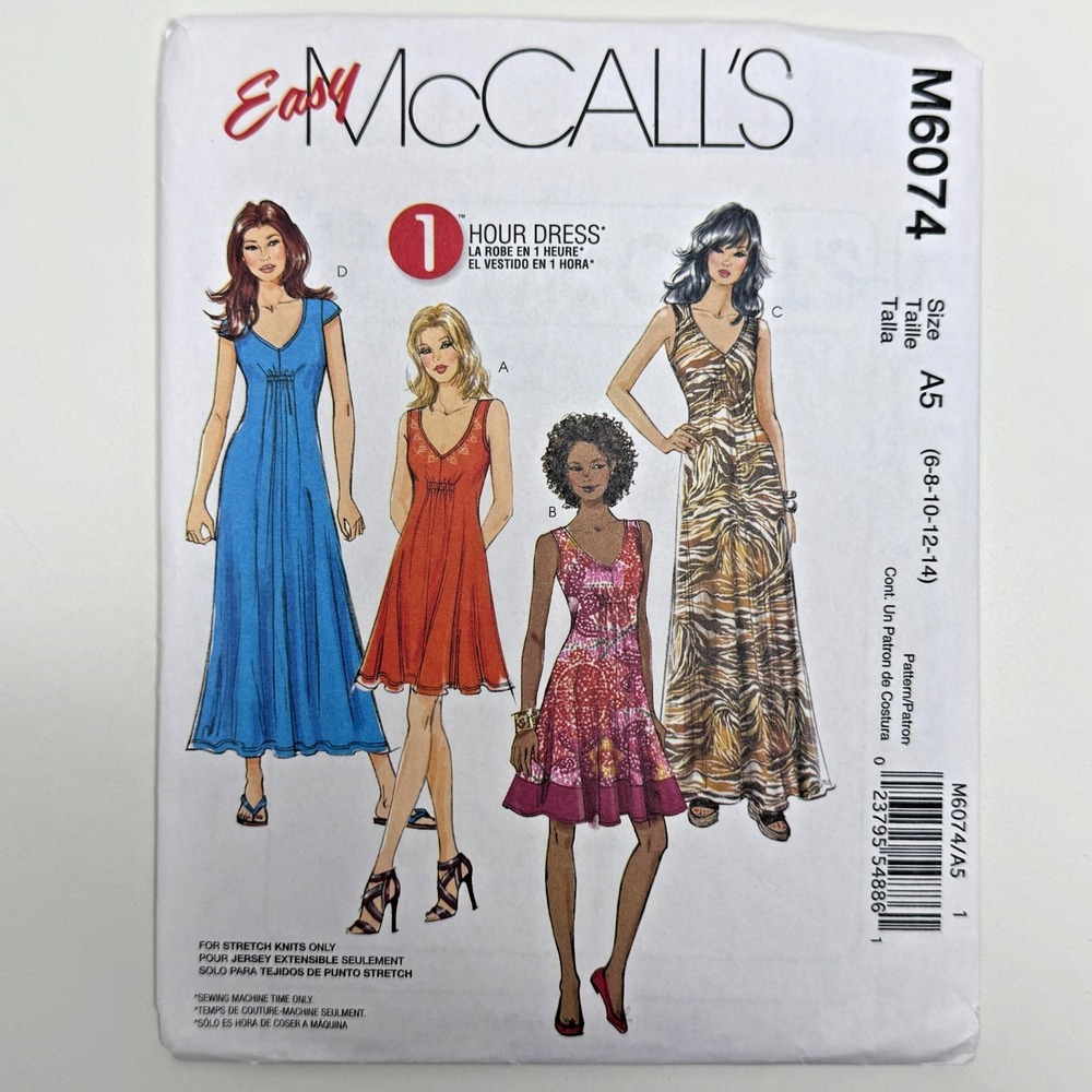 McCALLS 6074 Uncut Sewing Pattern A5 6-14 Pullover Dress Stretch Knits 2010
